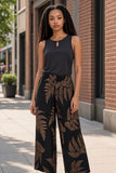 Black & Brown Palapalai Tropical Wide-Leg Palazzo Pants