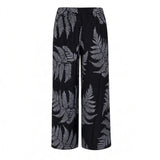 Black & Gray Palapalai Tropical Wide-Leg Palazzo Pants