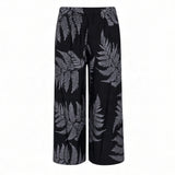 Black & Gray Palapalai Tropical Wide-Leg Palazzo Pants