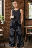 Black & Gray Palapalai Tropical Wide-Leg Palazzo Pants