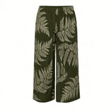 Olive Palapalai Tropical Wide-Leg Palazzo Pants