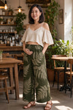 Olive Palapalai Tropical Wide-Leg Palazzo Pants