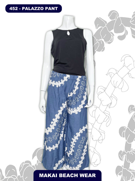 Ladies Palazzo Pants - Puakenikeni - Black/Brown, Black/White, Maroon, Olive, Slate Blue