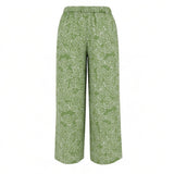 Sage Green Puka Monstera Tropical Wide-Leg Palazzo Pants