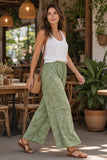 Sage Green Puka Monstera Tropical Wide-Leg Palazzo Pants