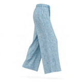 Sky Blue Puka Monstera Tropical Wide-Leg Palazzo Pants