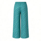 Teal Rosalei Tropical Wide-Leg Palazzo Pants