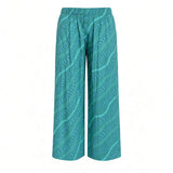 Teal Rosalei Tropical Wide-Leg Palazzo Pants
