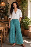 Teal Rosalei Tropical Wide-Leg Palazzo Pants