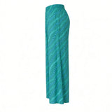 Teal Rosalei Tropical Wide-Leg Palazzo Pants