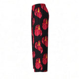 Black Solo Anthurium Tropical Wide-Leg Palazzo Pants