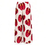Cream Solo Anthurium Tropical Wide-Leg Palazzo Pants