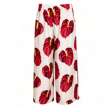 Cream Solo Anthurium Tropical Wide-Leg Palazzo Pants
