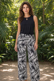 Black Windy Days Tropical Wide-Leg Palazzo Pants