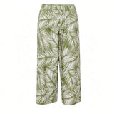 Sage Green Windy Days Tropical Wide-Leg Palazzo Pants