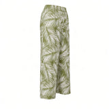 Sage Green Windy Days Tropical Wide-Leg Palazzo Pants