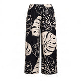 Black & White Ying Yang Tropical Wide-Leg Palazzo Pants