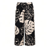 Black & White Ying Yang Tropical Wide-Leg Palazzo Pants