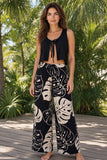 Black & White Ying Yang Tropical Wide-Leg Palazzo Pants