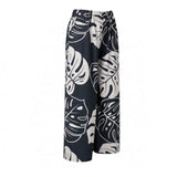 Gray & Silver Ying Yang Tropical Wide-Leg Palazzo Pants