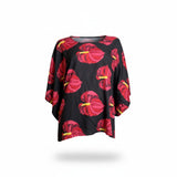 Black Anthurium Solo Tropical Floral Tunic Top