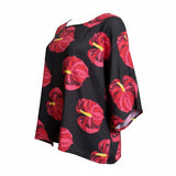 Black Anthurium Solo Tropical Floral Tunic Top