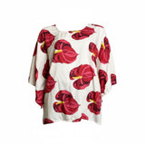 Cream Anthurium Solo Tropical Floral Tunic Top