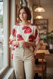 Cream Anthurium Solo Tropical Floral Tunic Top