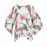 Cream Bird of Paradise Tropical Floral Tunic Top