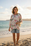 Cream Bird of Paradise Tropical Floral Tunic Top