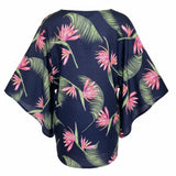 Navy Bird of Paradise Tropical Floral Tunic Top