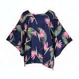 Navy Bird of Paradise Tropical Floral Tunic Top