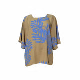 Tan & Blue Breadfruit Tropical Floral Tunic Top