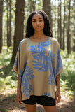 Tan & Blue Breadfruit Tropical Floral Tunic Top
