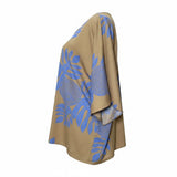 Tan & Blue Breadfruit Tropical Floral Tunic Top