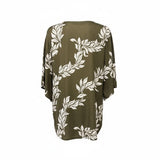 Taupe Maile Lei Tropical Floral Tunic Top
