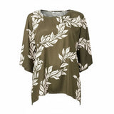 Taupe Maile Lei Tropical Floral Tunic Top
