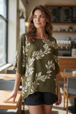 Taupe Maile Lei Tropical Floral Tunic Top
