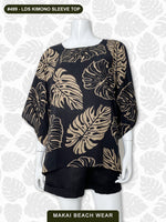 Ladies Kimono Sleeve Top - Monstera - Black, Olive, Salmon