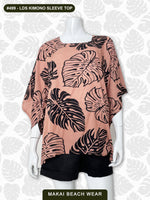 Ladies Kimono Sleeve Top - Monstera - Black, Olive, Salmon