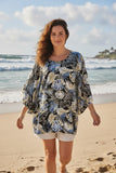 Black & Gold Sprinkle Tropical Floral Tunic Top