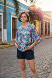 Teal & Lavender Sprinkle Tropical Floral Tunic Top
