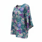 Teal & Lavender Sprinkle Tropical Floral Tunic Top