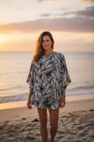 Black & White Windy Days Tropical Tunic Top