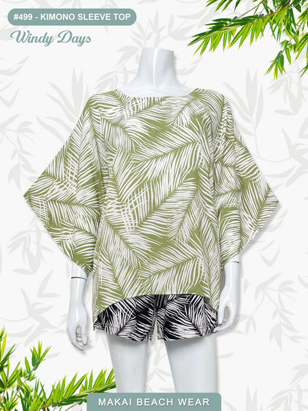 Ladies Kimono Top - Windy Days - Black & Sage