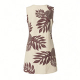 Creme & Plum Breadfruit Tropical A-line Dress