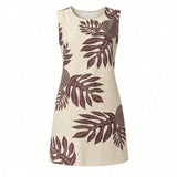 Creme & Plum Breadfruit Tropical A-line Dress