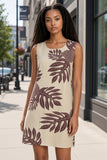 Creme & Plum Breadfruit Tropical A-line Dress