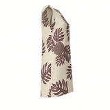 Creme & Plum Breadfruit Tropical A-line Dress