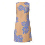 Tan & Blue Breadfruit Tropical A-line Dress